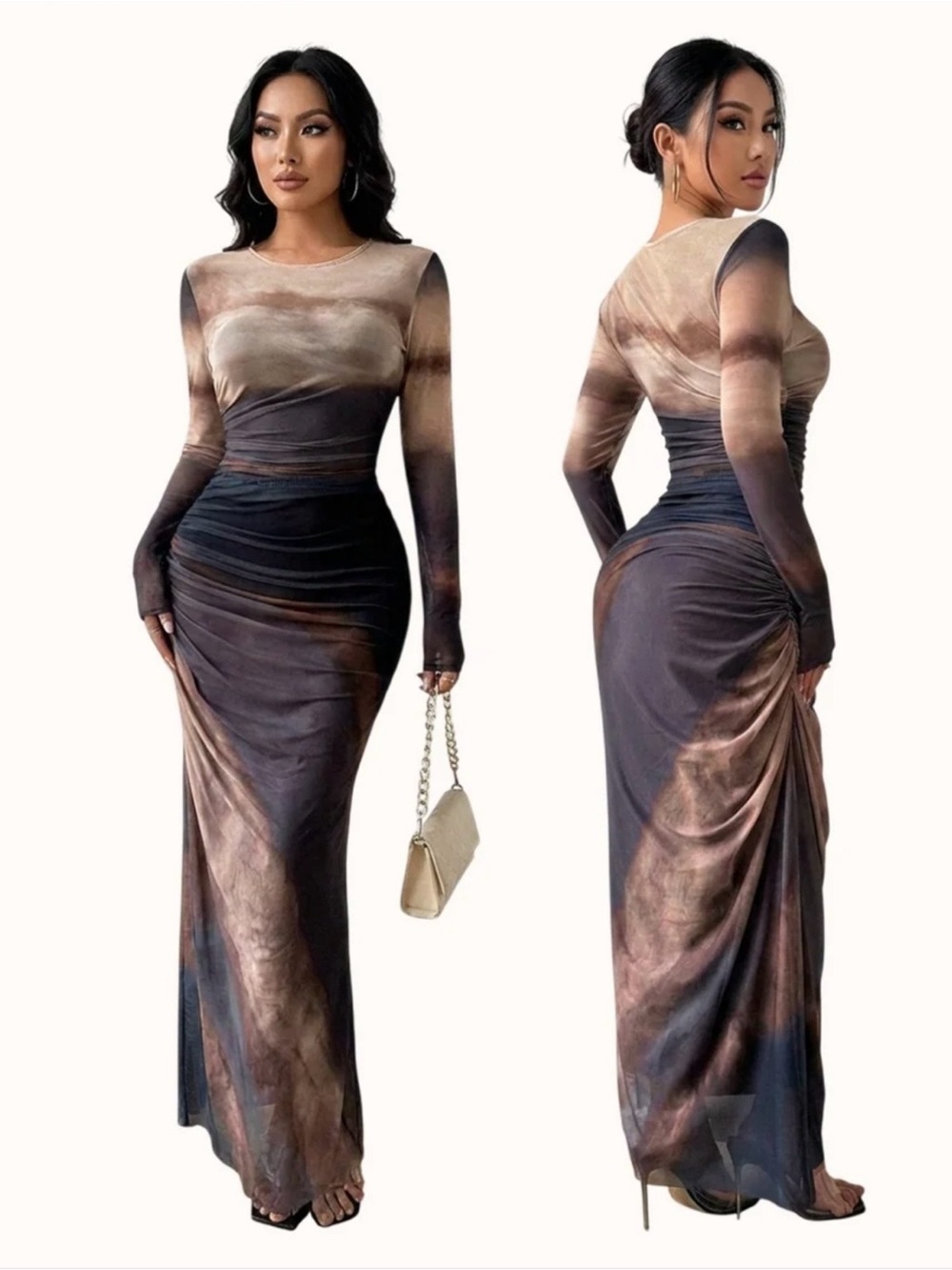 Sculpted Mesh Ombre Maxi Dress